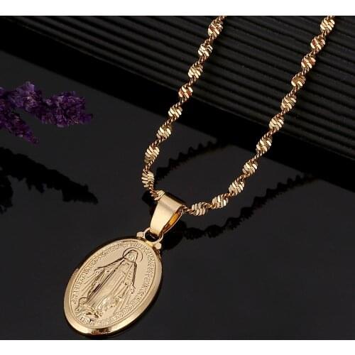 Gold Color Virgin Mary Pendant Necklace for Women Girls Our Lady Cross Trendy Jewelry