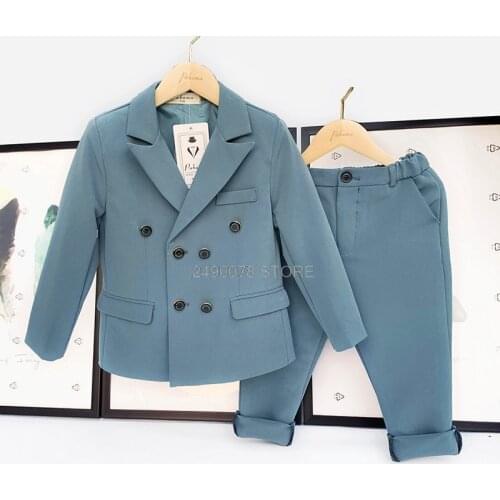 Kids Formal Jacket +Pants 2pcs Clothing Set Boys Suit For Wedding Gentleman Children Prom chorus Performance Party Dress Costume