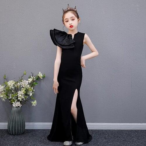 New Children Sexy Beading Catwalk Princess Evening Gown Wedding Birthday Party Sleeveless Dresses For Girl Vestidos L1038