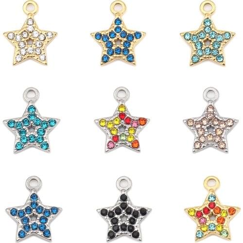2 PCs 304 Stainless Steel Charms Pentagram Star Tone Pink Rhinestone 15mm x 12mm