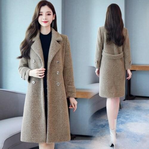 Early Spring 2021 New Fashion Warm Thicke Woolen Coat Female Long Loose Mink Double Breasted Woolen Coat Autumn Oversize Jacket