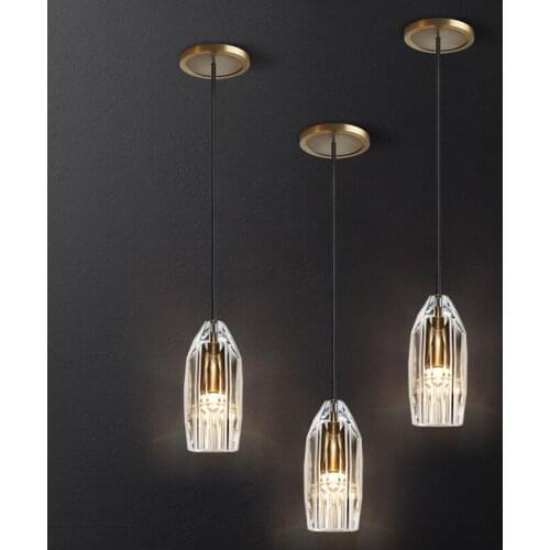 Light luxury copper crystal bedside chandelier post modern restaurant bar single head small chandelier American style simple