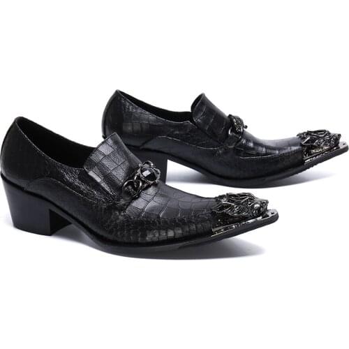 Luxury Black Men Shoes Crystal Studded claquette Steel Toe shoes Slip On Genuine Leather Height Increase Party Formal Shoes Men