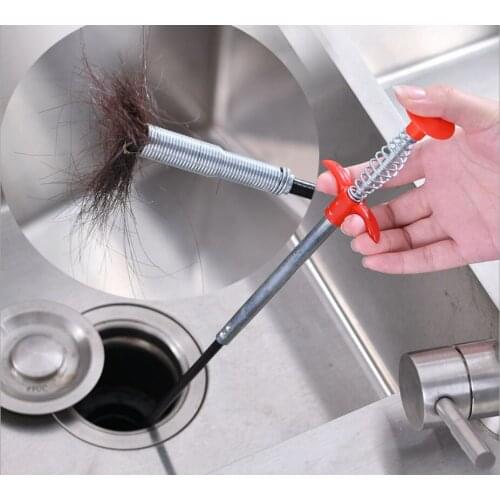 Metal Wire Brush Hand Kitchen Sink Cleaning Hook Sewer Dredging Device Spring Pipe Hair Dredging Tool Metal Wire Brush 61cm