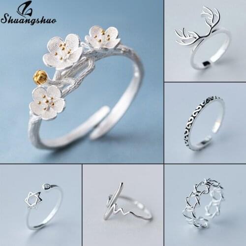 Shuangshuo Exquisite Branches Ring Cherry Blossom Rings for Women Cute Adjustable Ring Flower Fashion Bagues Femme Mine anillos