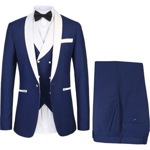 Classic style Groom Tuxedos Double Breasted Vest for Dinner Suit Shawl Lapel Groomsman Suit Custom Made Man Suit