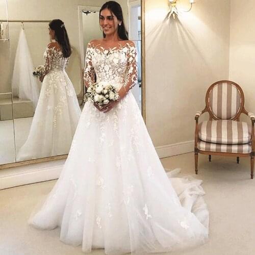 SuperKimJo Vestidos De Novia 2020 Lace Applique Boho Wedding Dresses for Bride Elegant Long Sleeve Cheap Bridal Dresses
