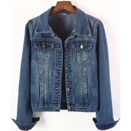 Vintage Denim Jacket Women Spring Coat Ripped Short Outerwear Coats Casual Boyfriend Female Jeans Jackets Plus Size Basic Coat