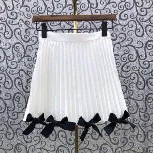 High Quality Womens Skirt 2021 Summer Sexy Party Club Skirt Ladies Color Block Bow Deco Casual Sexy Mini Pleated Skirt Girls