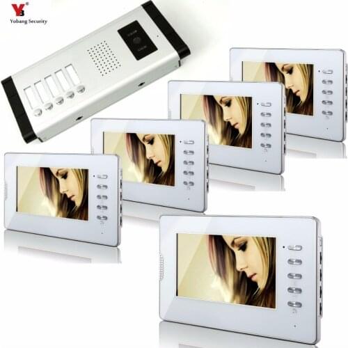 Yobang Security 7 Inches Color Wired Video Doorbell Door Chime,Rainproof Door Phone For 5 White Units Villa Apartment Intercom