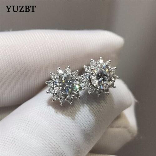 YUZBT 925 Silver Total 1 Carat Gemstone Excellent Cut Diamond Test Past D Color Moissanite Stud Earrings for Women Wedding Gift