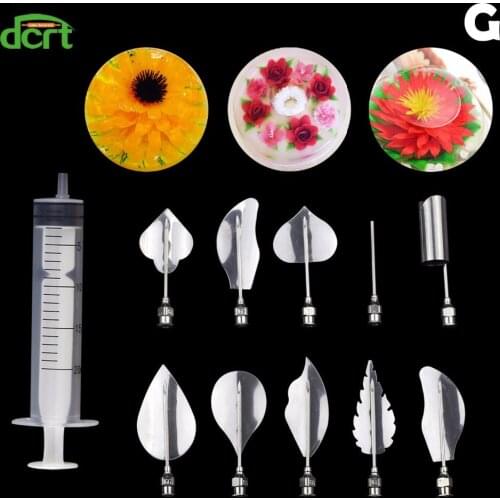 10Pcs Gelatin Art Needles In Each Set+1Pc Needle Tube 3D Gelatin Jelly Art Pudding Flowers Cake Decoration Mold Needle Tools