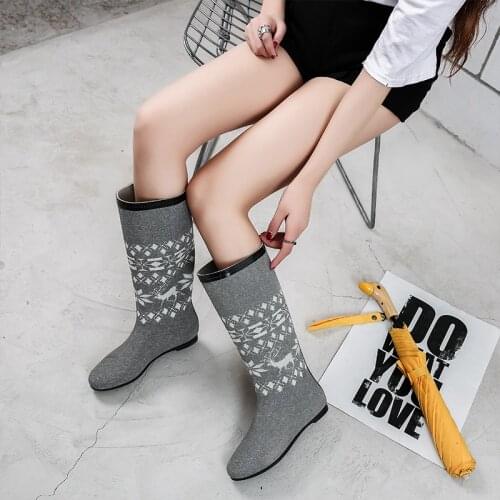 Womens Long Tube Rain Shoes Elk Boots Fashion Womens High-Top Water Shoes Rubber Non-Slip Boots