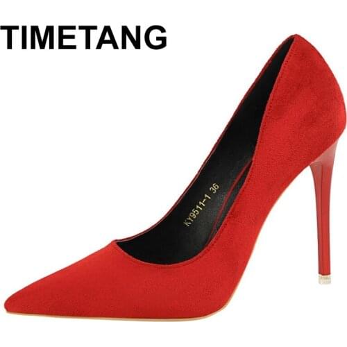TIMETANGShoes Woman Pumps Pointed Toe High Heels Sexy Stiletto Women Heels Office Shoes Suede Women Shoes Women Basic Pump 42 43