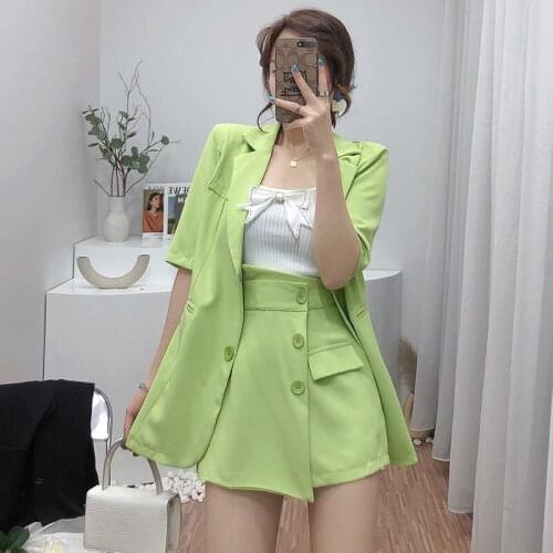 Summer Shorts And Blazer Set For Women 2021 Korean Thin Suit Jacket + High Waist All-Match Irregular Skirt Pants Two Piece zh807