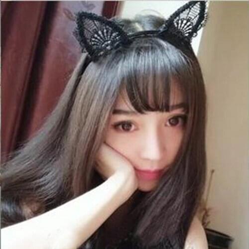 1 Pc Black Lace Cat Ears Headband for Women Girls Hairband Dance Party Sexy Boutique Hair Hoop Hair Accessories