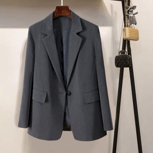 2021 Free Shipping New Fashion Women Gray Suit Jacket Autumn One Button Fashion Age Reduction Student Ladies Suit Blazer Women
