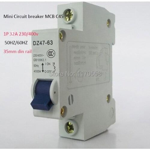 1P 32A 230/400v 50HZ/60HZ Mini Circuit breaker MCB C45 C type