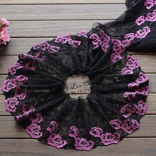 2yards/lot 18cm wide Embroidered Tulle Lace trim mesh lace trim ~Black + Rose Red ~ beautiful
