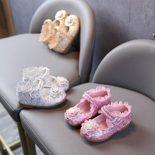 2021 Breathable Pink PU Girls' Casual Shoe Low-cut Leisure Leather Shoes Girls' Performance Shoes.dance Party Bling Lace