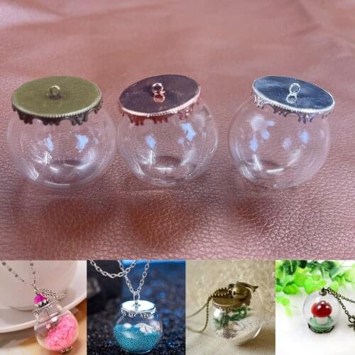 35x25mm Big round glass globe orb with mix color crown tray findings set glass bubble DIY vial pendant Micro landscape bottle