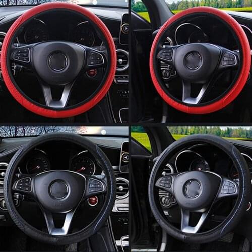 37-38cm Car Steering Wheel Cover Breathable Protector Anti Slip Steering Covers Black Suitable Auto Decoration PU Leather