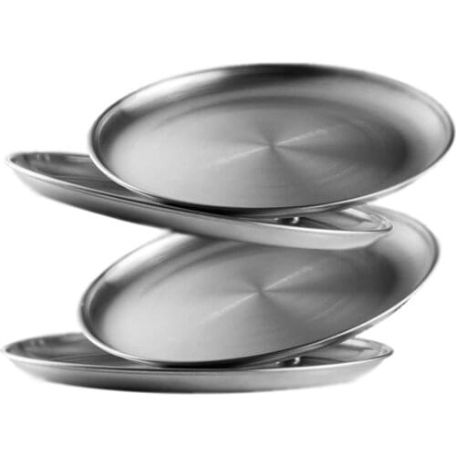 4pcs Korea Style Stainless Steel Plates- 9" Eco Friendly Metal Dinner Plates Feeding Dinner Dishes for Serving/Snack/Camping/BBQ