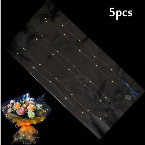 5PCS Clear Flowers Bouquet Packaging Paper With Led Light Decorative Crafts Paper Film Wrapping Paper For Wedding Gift DIY