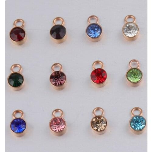 6mm Rose Gold Color Stainless Steel 12 Birthstone Lucky Stone Metal Floating Charms DIY Jewelry Making Accessories 10pcs