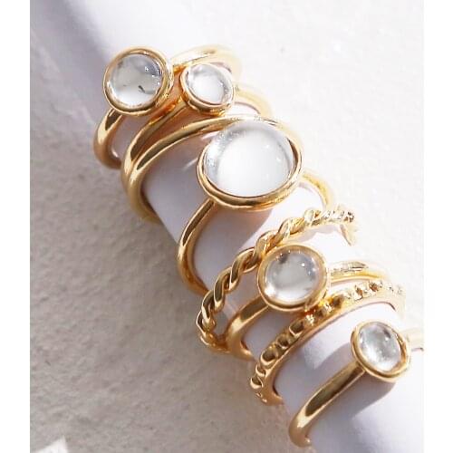 8 Pcs/set European American Simple Vintage Round Crystal Ring Fashion Temperament Round Ring Punk Twist Rings Jewelry for Women