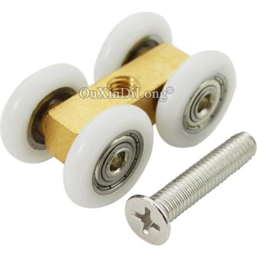 High Quality 8PCS Bathroom Shower Sliding Door Rollers Copper Hanging Pulleys Nylon Mute Wheels Runners Replacement