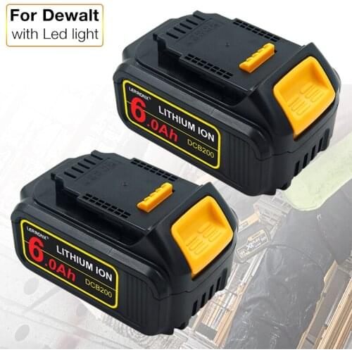 2PCS/lot 6.0Ah 20V Li-ion Rechargeable Replacement for Dewalt 18V XR DCB184 DCB180 DCB181 DCB182 DCB200 Cordless Drill Battery