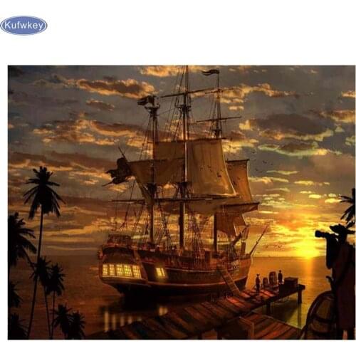 5D DIY diamond embroidery Pirates Ship Boat full drill diamond painting Cross Stitch Rhinestone mosaic home decoration