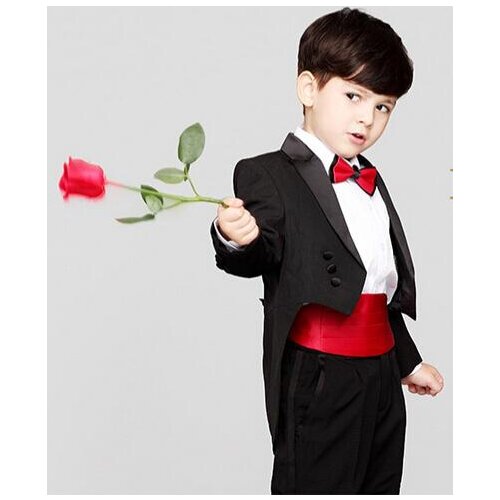 Black Swallow Tailed Coat Children Clothing Set Formal Tuxedos Custome Homme Wedding Party Prom Blazer Suit(Jacket+Pants+Bowtie)