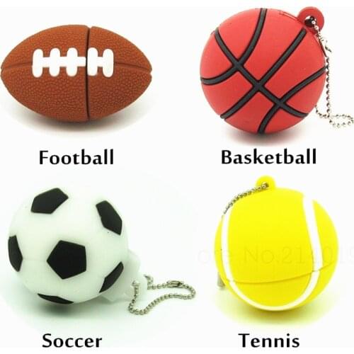 Cartoon football/basketball/soccer/tennis USB flash drive silicone sports ball pendrive 4GB Pen drive 8g 16g 32g Memory Stick