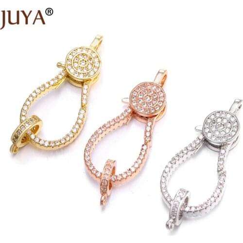 Juya Trendy Jewelry Making Supplies Copper Inlay Zirconia Connectors Lobster Clasps Hooks For Bracelets Necklaces Accessories