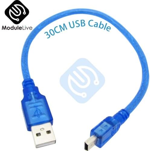 30cm USB 2.0 A Male To Mini B 5pin Male PC Data Cable Cord Leads for Arduino MCU Nano 3.0 Pro Also for Old Mobile Phone