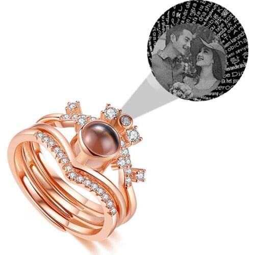New Personalized Custom Photo Name 100 Languages I Love You Projection Ring Fashion Female Wedding 3 In 1 Rings Romantic Jewelry