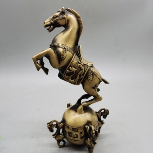 Collection Copper China brass horse Treading Step on the ball Treads qiankun crafts good luck auspicious statue