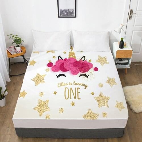 Crown Unicorn Cartoon Fitted Sheets Mattress Cover With Elastic Band 3D Bed Sheet For Children Kids Baby 160x200 180x200