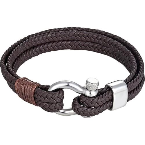 Stainless Steel Hook Leather Anchor Bracelets Good Friendship Bracelet Handmade Cuff Bracelet For Men Or Women Gift