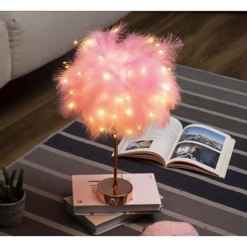 Table LED Feather Lamp Romantic Bedroom Desk Elegant Night Light Wedding Party Glow DecorUSB Battery Dual Use 2pcs/lot