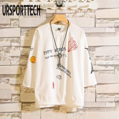 URSPORTTECH Summer T Shirt Men 2019 New Fashion Cotton Cartoon Letter Print Short Sleeve Tshirt Men 3D Funny Tee Shirt Homme 5XL