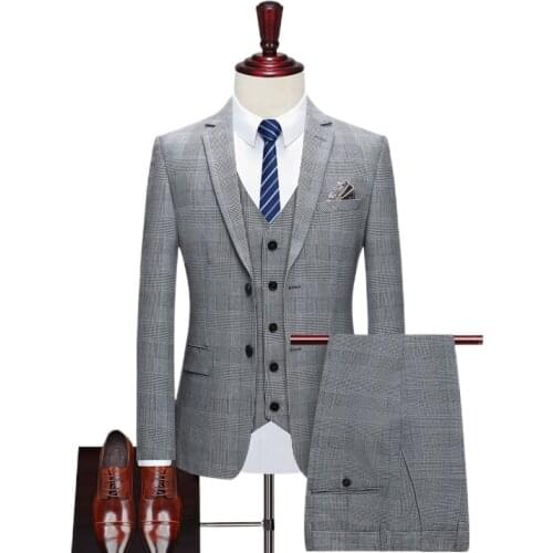 Mens Thousand Bird Style Suit Grooms Tuxedo Custom 3-piece Wedding Dress Slim Best Mans Suit (Jacket + Pants + Vest)