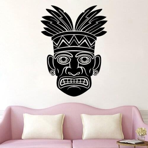 Mural Male Mask Wall Sticker Hawaii Primitive Tribal Man Vinyl Decal Living Room Decoration National Tradition Interesting O232
