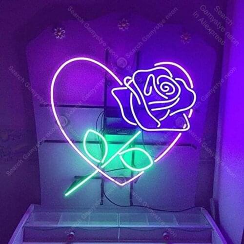 Neon Sign Rose Love Heart Romantic Romance Collection Glass Tube For Gift Bedroom Beer Pub Decor Neon Light Signs Iconic Sign
