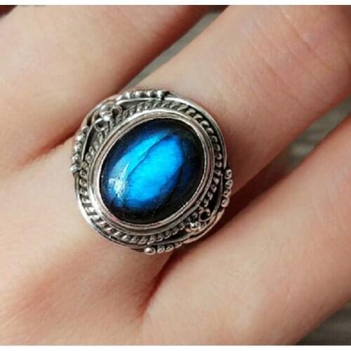 Nepal Silver Sterling Silver Ring Inlaid Labradorite Big Yards Size Number
