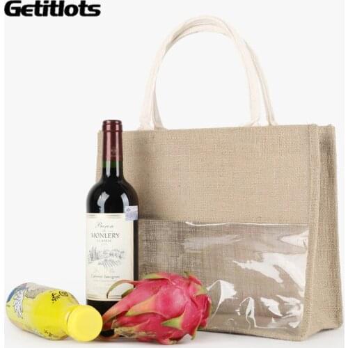 New Large Capacity Retro Linen Shopping Gift Bag Jute Bag Business Document Handbag Eco-friendly Hessian Bags for Fruits Wine