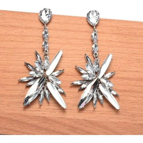 New Arrival Bohemain Trendy Dangle Earrings Vintage Big Shiny Crystal Drop Statement Earrings for Women Fashion Wedding Jewelry