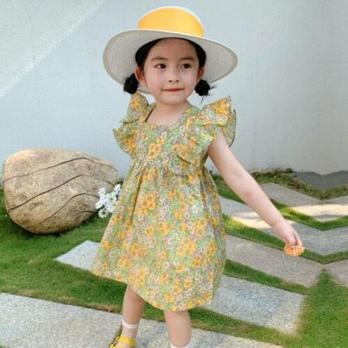 2-7 year old girl clothes summer dress fashion sweet floral pastoral princess dresses with flying sleeves high quality child wea